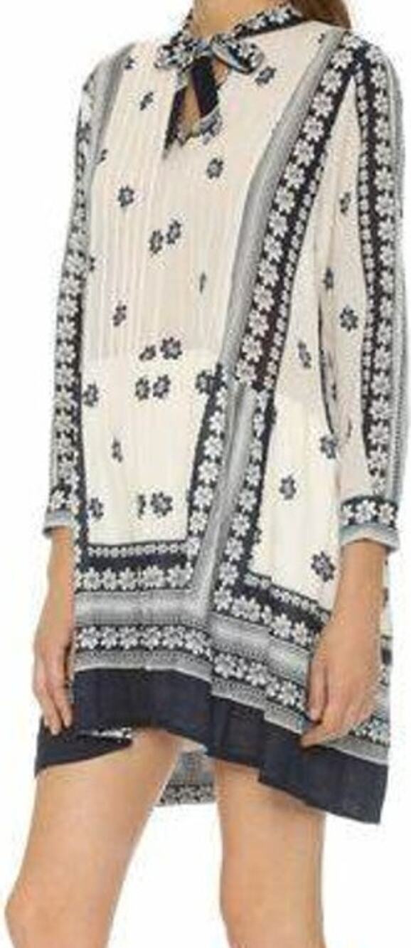 Sea New York Pintucked Tie Dress Embroidered 3/4 Sleeve Bow Cream 2 NWT